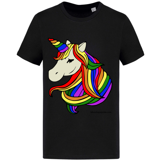 T-shirt manches courtes licorne arc-en-ciel